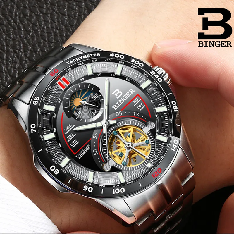 Switzerland BINGER Mens Watches Top Brand Luxury Men Watch