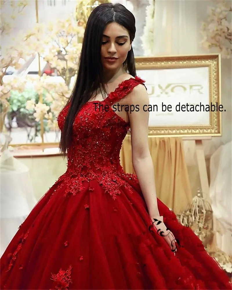 Fashion Sweet 16 Dresses Prom Detachable Strap Lace Applique Masquerade ...
