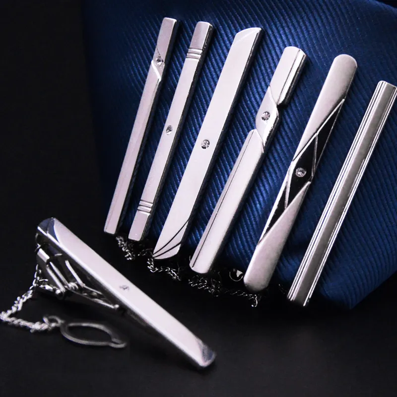 Necktie Clip Silver Tone Metal Clamp Jewelry 14 colors For Business man Necktie father Tie Clip mens tie clip Christmas gift Free DHL FedEx