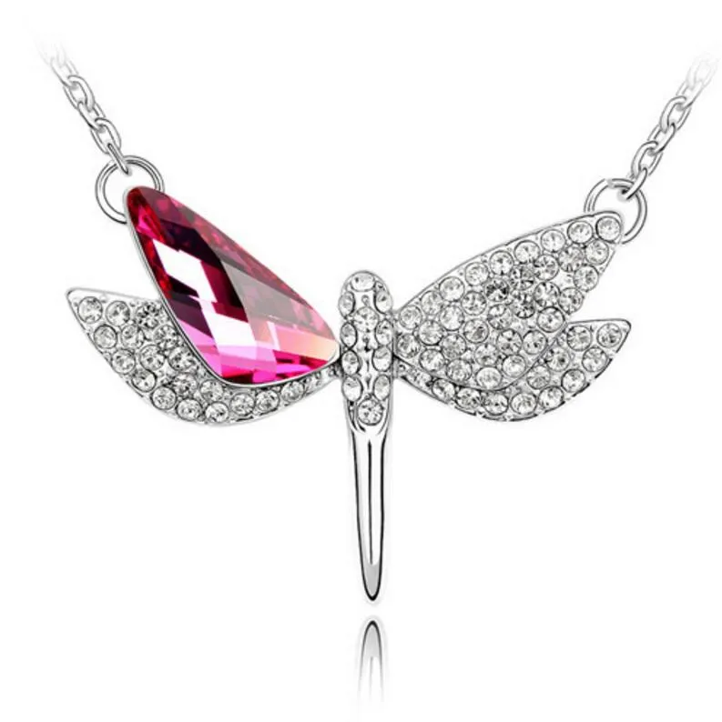 Горный хрусталь Кристалл Стрекоза кулон ожерелье с австрийскими кристаллами для женщин подарок бесплатная доставка