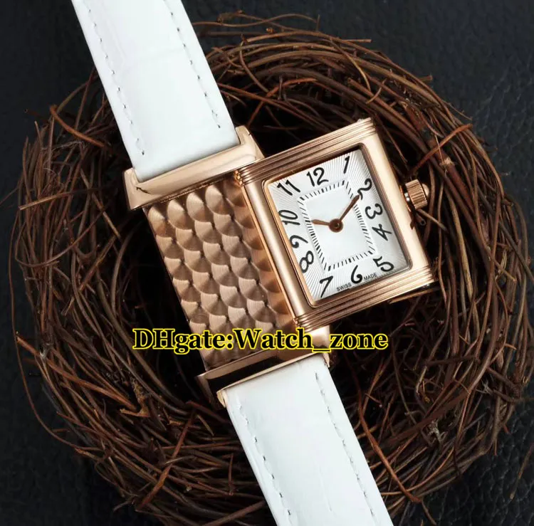 Namorada Presente Reverso Q2668430 Quartzo Suíço 2668430 Mostrador Branco Relógio Feminino Prata Caso Pulseira De Couro Moda Senhora Watches311u