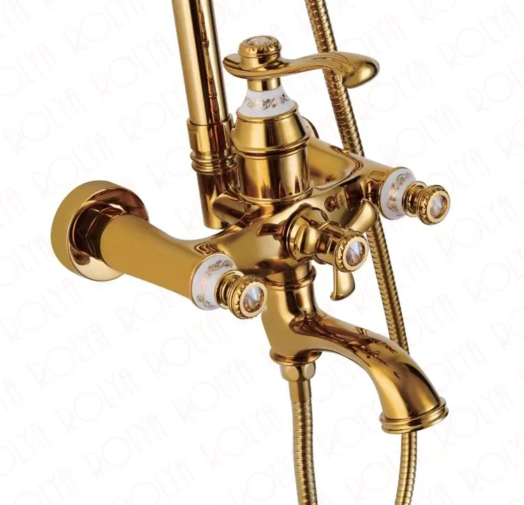 Rolya Venus Golden / White / Orb / Chrome Blootgestelde luxe badkamer Douchesysteem Bathshower Mixer Set