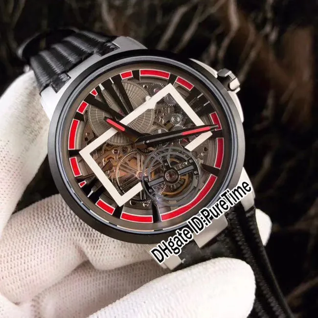 New Executive Skeleton Tourbillon 1713 139 BQ Titane Acier Lunette Noire Automatique Montre Homme Bracelet Cuir Rouge 8 Styles Puretime UNB117a1