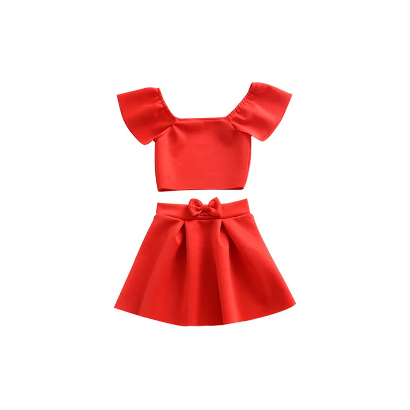 2018 Sommer Baby Mädchen Kleidung Sets Rot Schulterfrei Tops + Falten Bogen Rock Kleinkind Mädchen Outfits Kinder Leistung Kostüme Zweiteilige Sets