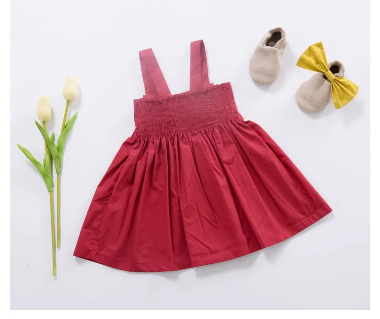 2018 الصيف الفتيات فساتين ملابس الطفل طفل الفتيات ملابس الاطفال الشمس bowknot حمالة الأحمر أكمام الصدرية اللباس الزي للطفل 0-3y