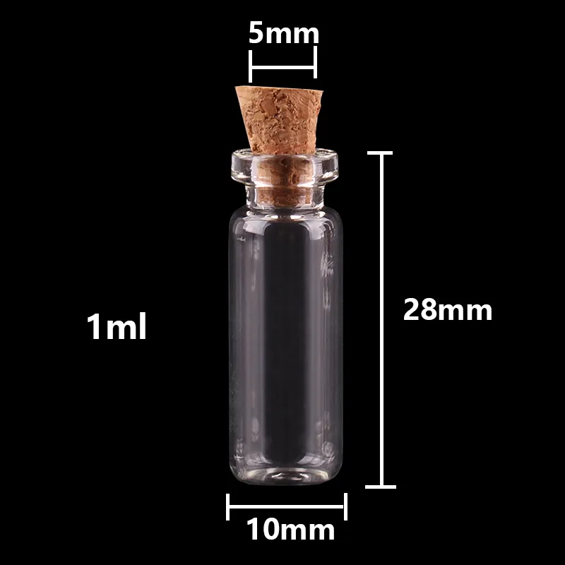 Taille 10 * 28 * 5mm 1 ml Mini Verre Transparent Souhaitant Bouteilles Petits Pots Fioles Avec Bouchon De Liège 