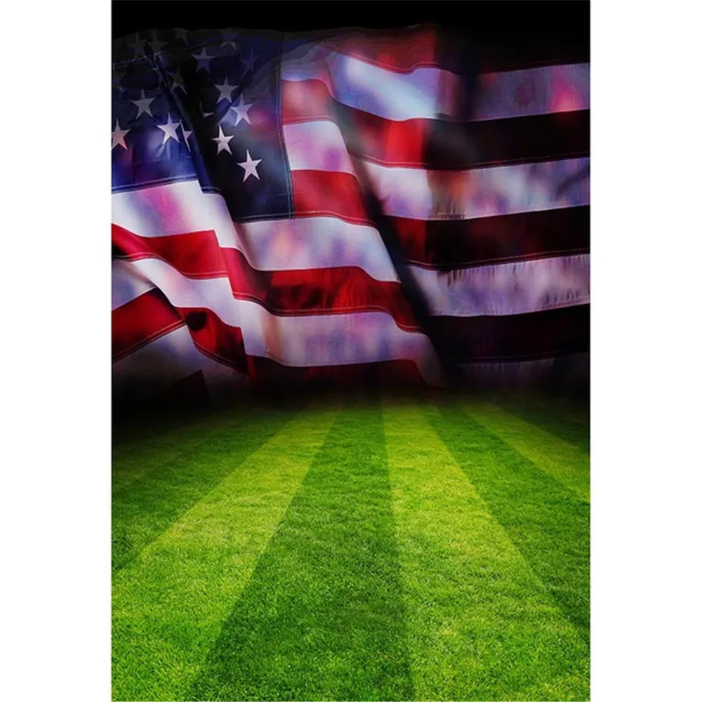Cenários fotográficos com bandeira americana, campo de futebol verde, estádio, jogo de futebol, menino, festa infantil, fundos de cabine fotográfica com tema