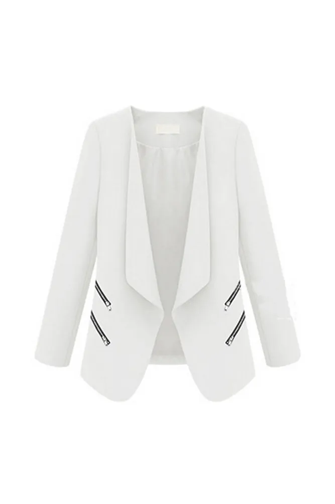 2017 NEW Vintage Women Basic Slim Suit Foldable Blazer Slim Fit Jacket Cardigan Outwear White