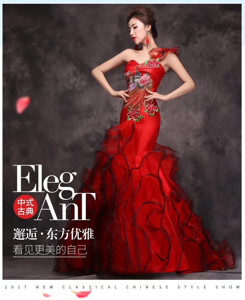 open lace back dress [Dan Que Acacia] New Chinese Style Red Wedding Dress Three-Piece Set (No Embroidered Coat + Tube Top + Horse Dress) / M