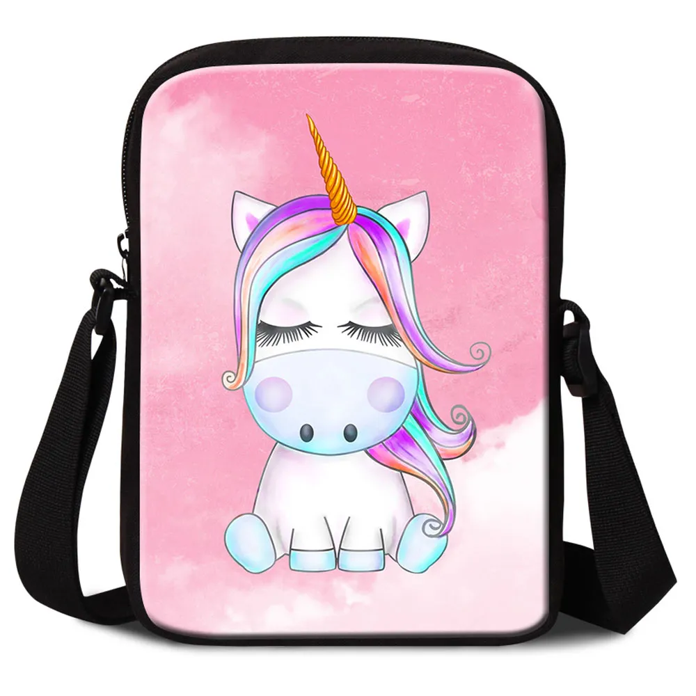 Mignon licorne animaux imprime Mini sacs de messager pour les femmes mode Sac à bandoulière pour voyager filles petits rabats Sac à Main pour l'école Sac A Main