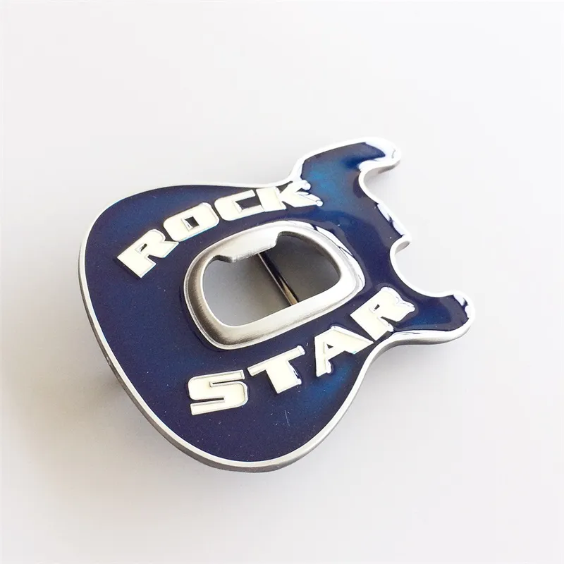 New Vintage Blue Enamel Rock Music Star Guitar Belt Buckle With Beer Bottle Opener BUCKLE-MU102BL