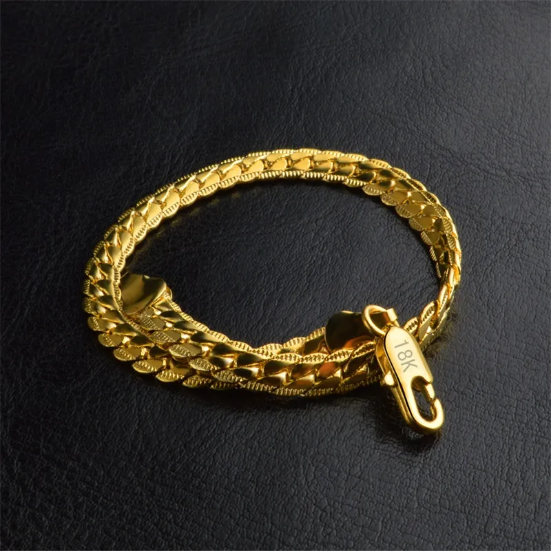 YHAMNI Men&Women Gold Bracelets With 18KStamp New Trendy Pure Gold Color 5MM Wide Unique Snake Chain Bracelet Luxury Jewelry YS242