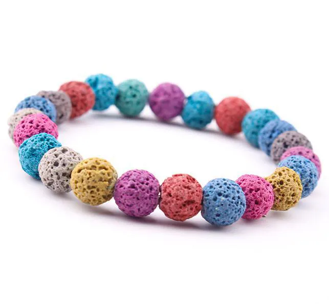 Gioielli diffusori fatti a mano 10mm Braccialetti di energia in pietra naturale di lava colorata Braccialetti di yoga con roccia vulcanica Bracciale con perline di preghiera