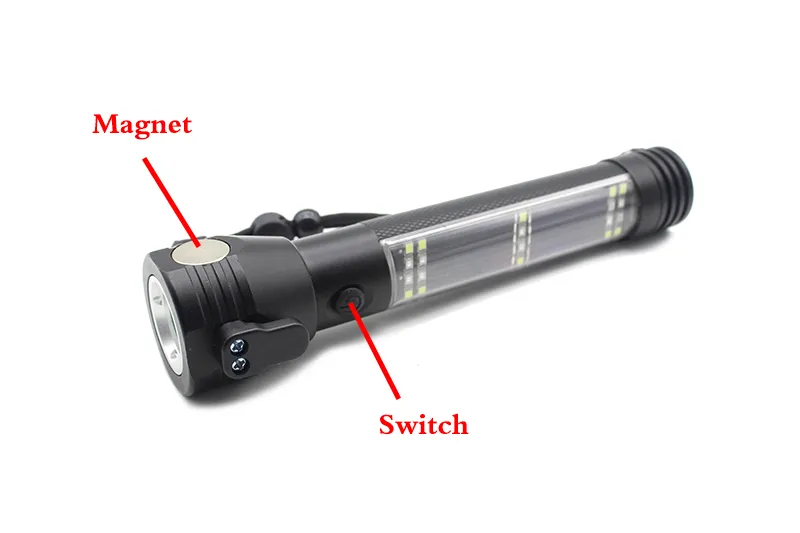 4000LM Rechargeable Multifunction Emergency Torch Lights USB Power Bank Led Solar Flashlight With Safety Hammer Compass Magnet