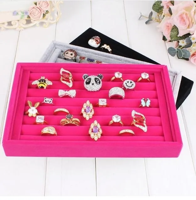 Velvet Suede Ring Earrings Organizer Ear Studs Jewelry Display Stand Holder Rack Showcase Plate Jewelry Box GA36