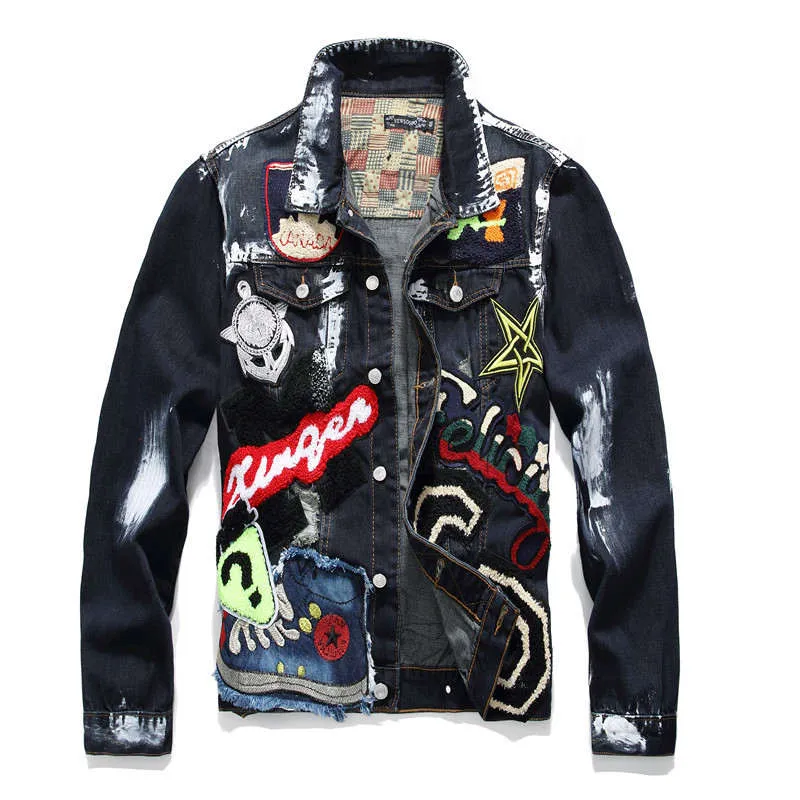 Giacca in denim uomo solido casual slim fit bomber autunno inverno jean giacche per uomo graffiti graffiti hip hop giacche da uomo plus size