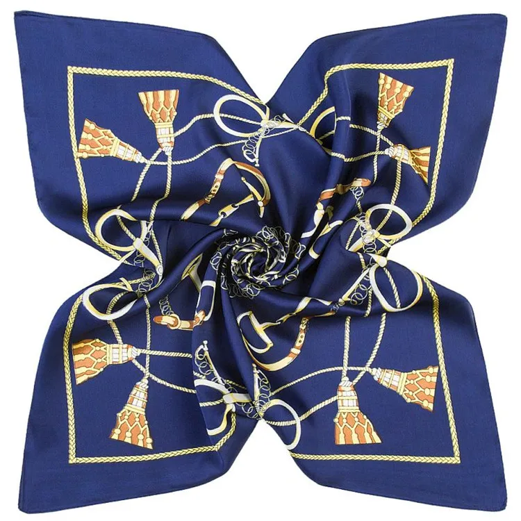 60cm x 60cm New Fashion Plain Silk Scarf Women Square Scarves Spain Chain Rope Design small Hijab Lady Bandana Female Foulard