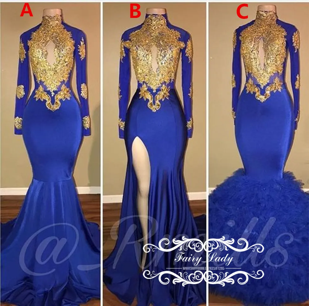 Exquisite Gold Appliques Beads Long Sleeves Mermaid Prom Dresses 2018 ...