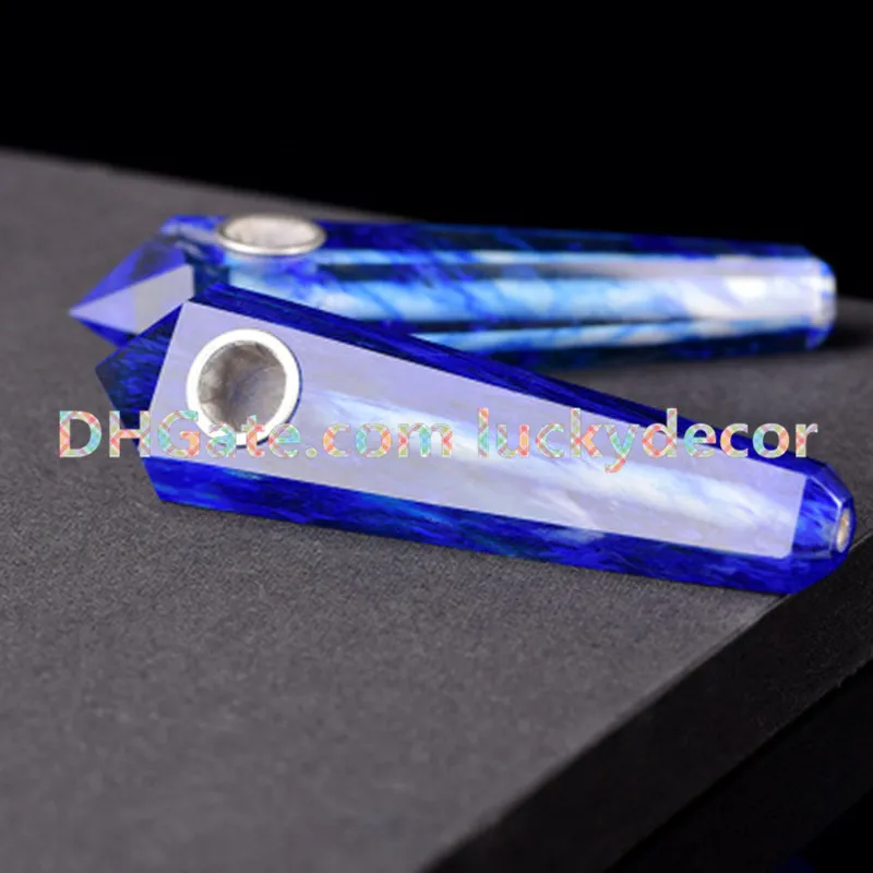 Jolie fusion bleu fondu Quartz cristal gemme tuyau sculpté cristal minéral décor spécimen point baguette wicca pierre tabac pipe