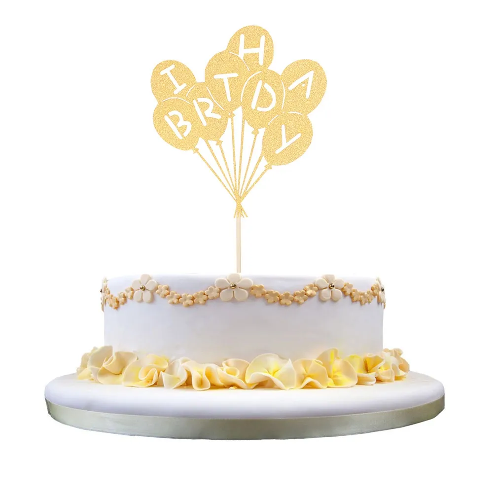 Decoration Gateau Anniversaire Or Happy Birthday Cake Topper Coeurs Étoiles Deco  Gateau Anniversaire Confetti Ballon Éventails en papier