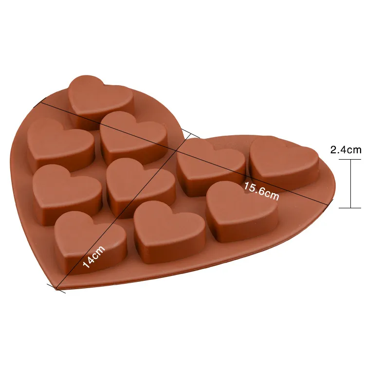 Hartvorm Chocoladevormen DIY Siliconen Cake Decoratie Jelly Ice Love Gift Bakken Chocoladevormen 1 stks 10 Gaten