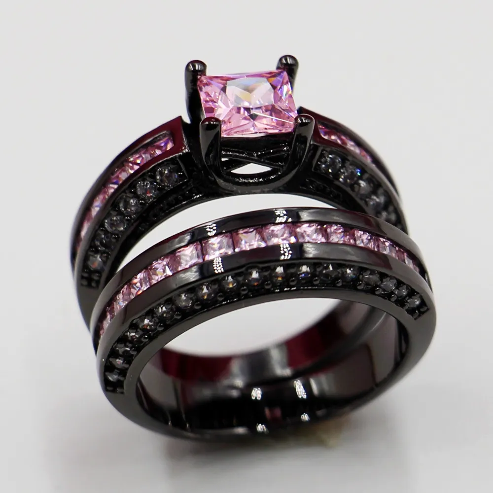 Виктория Wieck 4 цвета обручальное кольцо кольца набор для женщин Циркон камень Cz 10KT черного золота заполнены женский юбилей кольцо