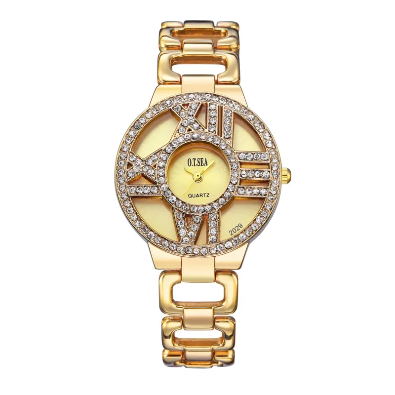여성 패션 시계 중공 다이아몬드 시계 럭셔리 여성 의류 모조 다이아몬드 캐주얼 아날로그 쿼츠 손목 시계