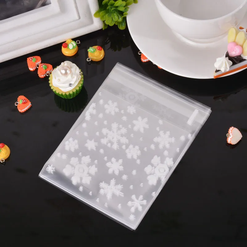 Snowflake Food COOKIE Torby do pakowania Samoprzylepne Plastikowe Torby Prezent Wedding Favor Christmas Decoration 2 Rozmiar 10x10cm 7x7cm Szybki