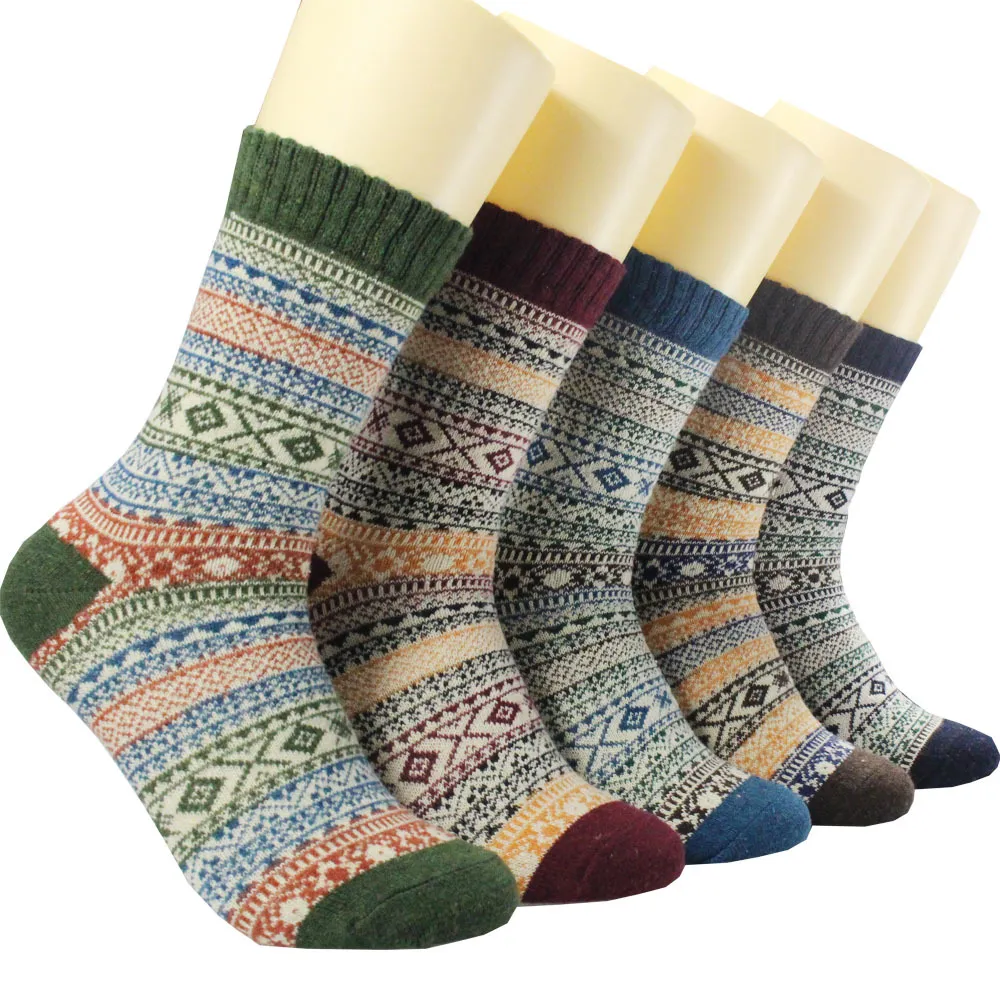 mélanger 5 couleurs / lot Hommes Vintage Hiver Chaud Mélange De Laine Doux Cachemire Casual Dress Chaussettes bateau libre