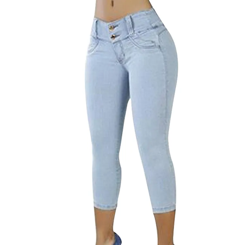 Plus Size Womens Skinny Capris: Stretchy Knee Length Mom Jeans