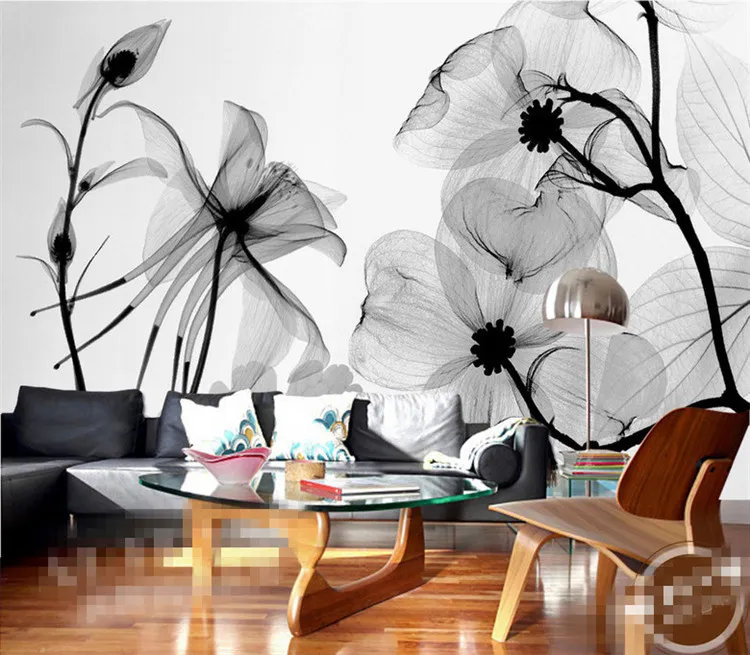 Bck White Flower 3D Abstract Po Mural Wallcoverings Bakgrundsbilder Väggar Väggpapper rullar sovrum väggdekor Anpassad valfri storlek34118442026377