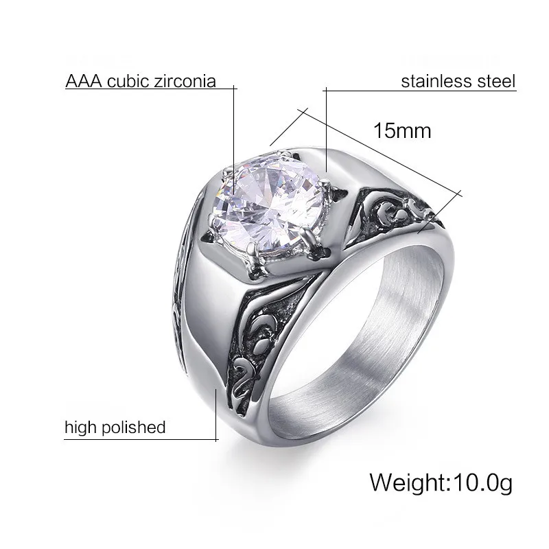 Top Quality Men's Rings silver Color Stainless Steel Ring Luxury Zircon Gem Rings Jewelry Female gift wholesale