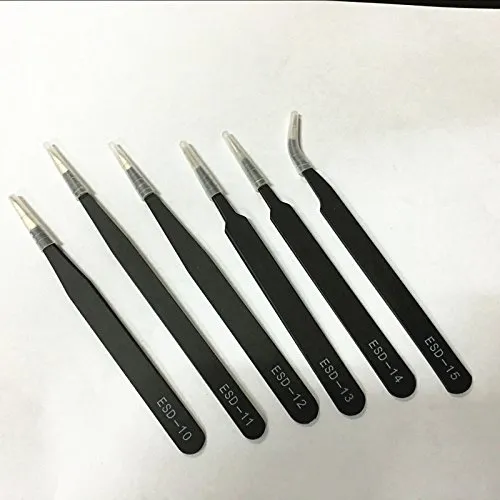 6 stks ESD-pincet Set Professionele roestvrijstalen schuine tip pincet, precisie Sharptweezers De perfecte combinatie, schoonheid wenkbrauw pincet