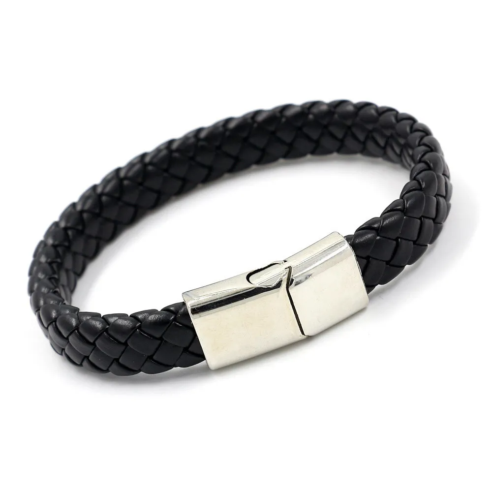 Mode kraal lederen armbanden armbanden voor mannen trendy touw gevlochten synthetische lederen armband zwarte gesp polsband armband