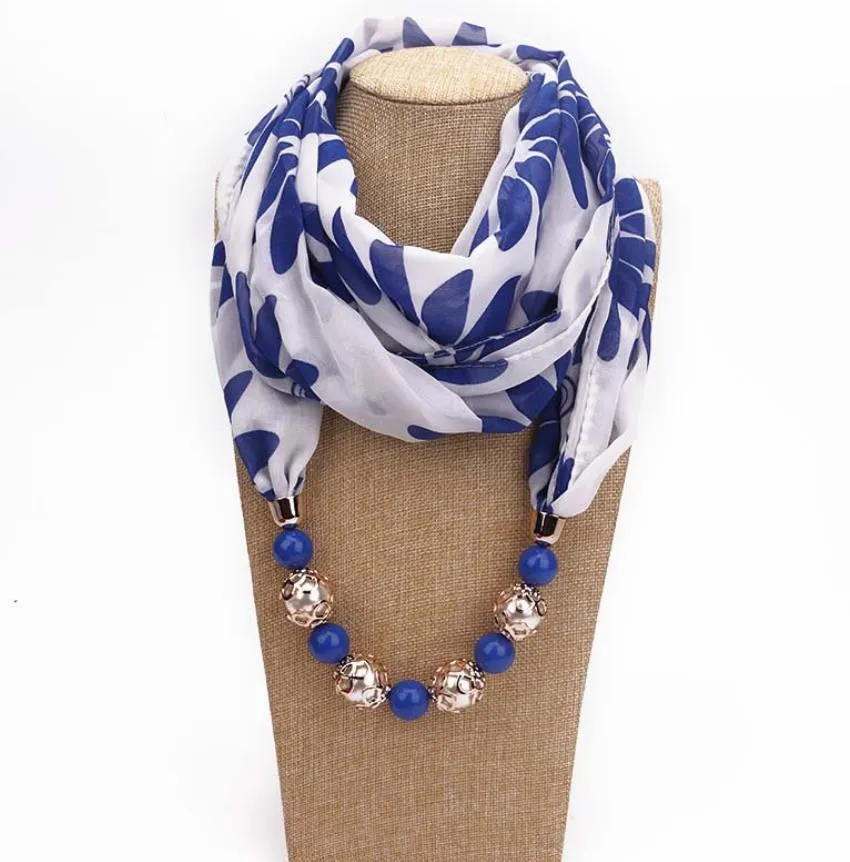 女性シフォンスカーフのための新しいペンダントスカーフのネックレスのボヘミアのネックレスペンダントジュエリーラップFourard女性のアクセサリーGa368