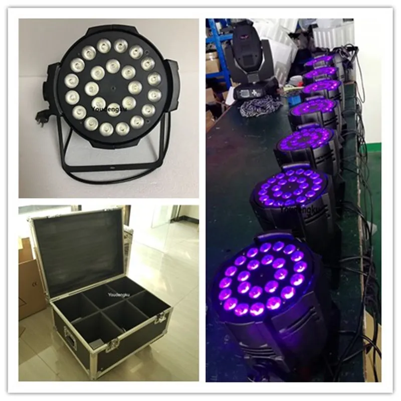 6 stycken med flightcase 24x18w 6in1 rgbwauv LED par ljusstad LED par ljus 6in1 Inomhus LED par burkar