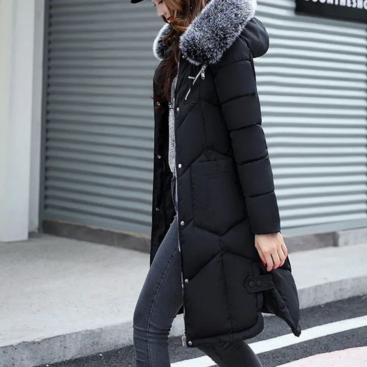 Women Long Parka Fur Collar Warm Slim Coat Padded Jacket Oversiz Outwear  Parkas Abrigos Mujer Invierno