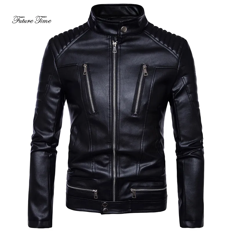 Mens Jacket Boutique Punk Multiple Zipper PU Leather Outerwear Male Handsome Motorcycle Leather Jacket Solid Streetwear WY113