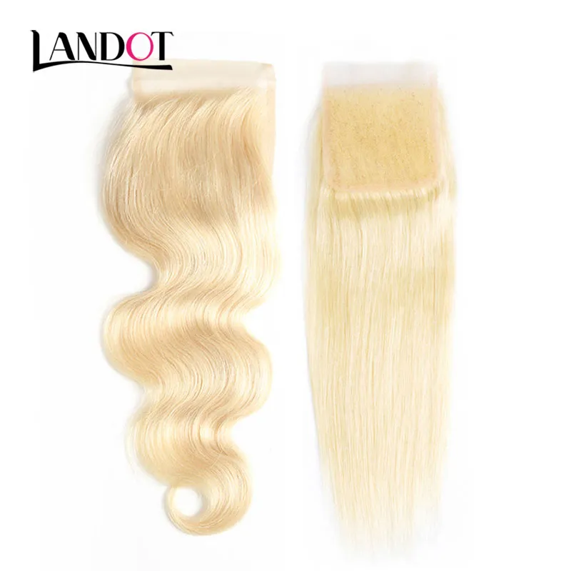 Cor 613 Bleach Loira Cabelo Humano Lace Fecho 9A Virgem Brasileira Peruana Peruana Malásia Camboja Russa Corpo Russo Onda Reta Fechamentos