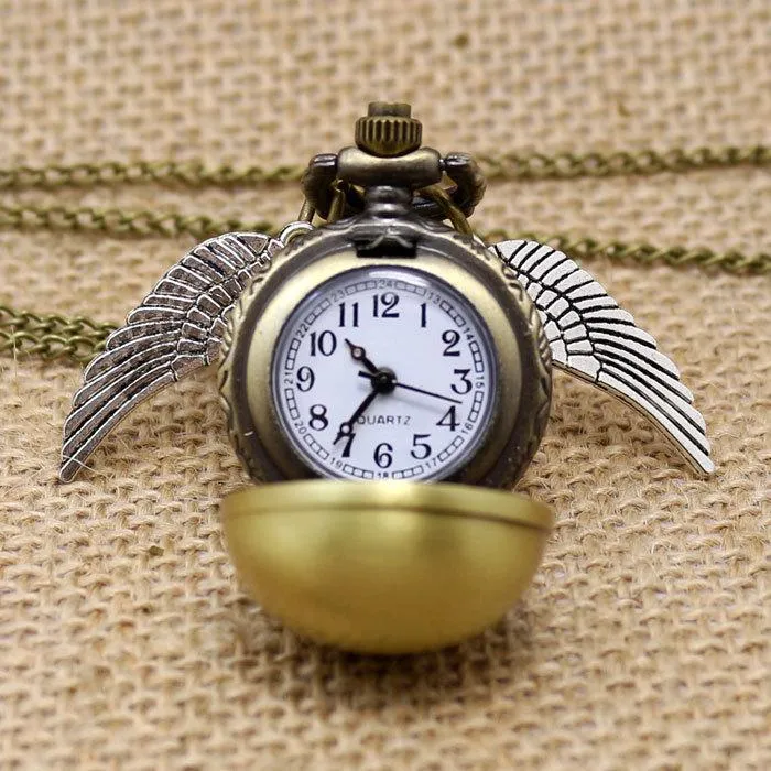 Bronzen Pocket Watch Antieke Brons Wing Ball Hanger Ketting Ketting Mode-sieraden