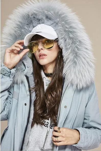 Jazzevar Brown Raccoon Fur Snow Coat With Lining Popular Brown