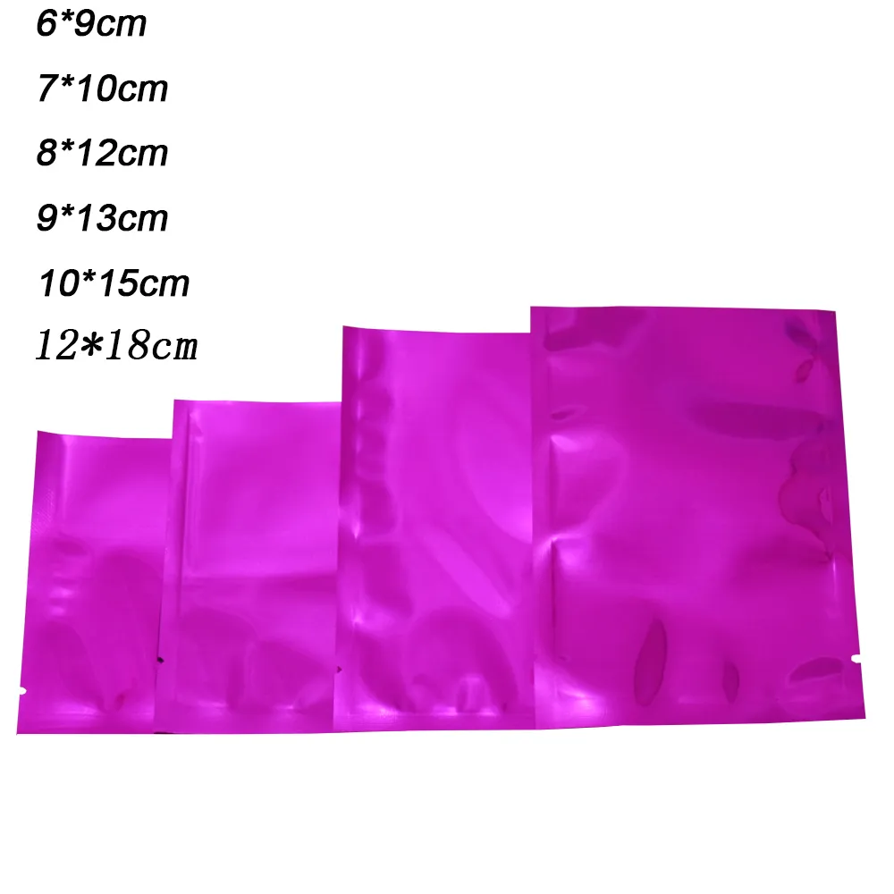 DHL 2500Pcs/Lot Free Shipping Multiple Sizes Purple Mylar Foil Food Storage Pouches Open Top Heat Sealable Snacks Coffee Powder Packing Bags