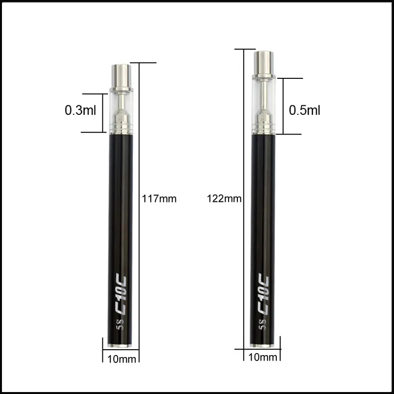 Penna vape monouso 5s C10 C12 Kit ECIG C12 Batteria da 320 mAh con cartuccia USB in basso 0.3ml Cartuccia in ceramica da 0.5ml per olio spesso