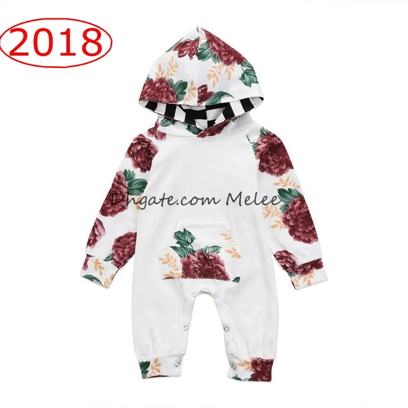 ins printemps enfants floral pleine impression barboteuses à capuchon infantile coton fleur impression Combinaisons nouveau-né bébé barboteuse 0-2ans navire gratuit