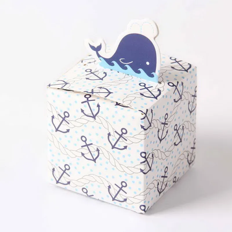 Shippping livre 50 pcs Bonito Azul golfinho caixa de doces favor caixa de papel saco favor caixa 4 meninas meninos de aniversário do bebê show de presente