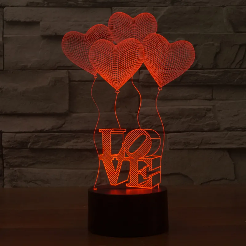 Visual Stereo Lights День Святого Валентина LOVE 3D Lights Красочная настольная лампа с сенсорным управлением Night