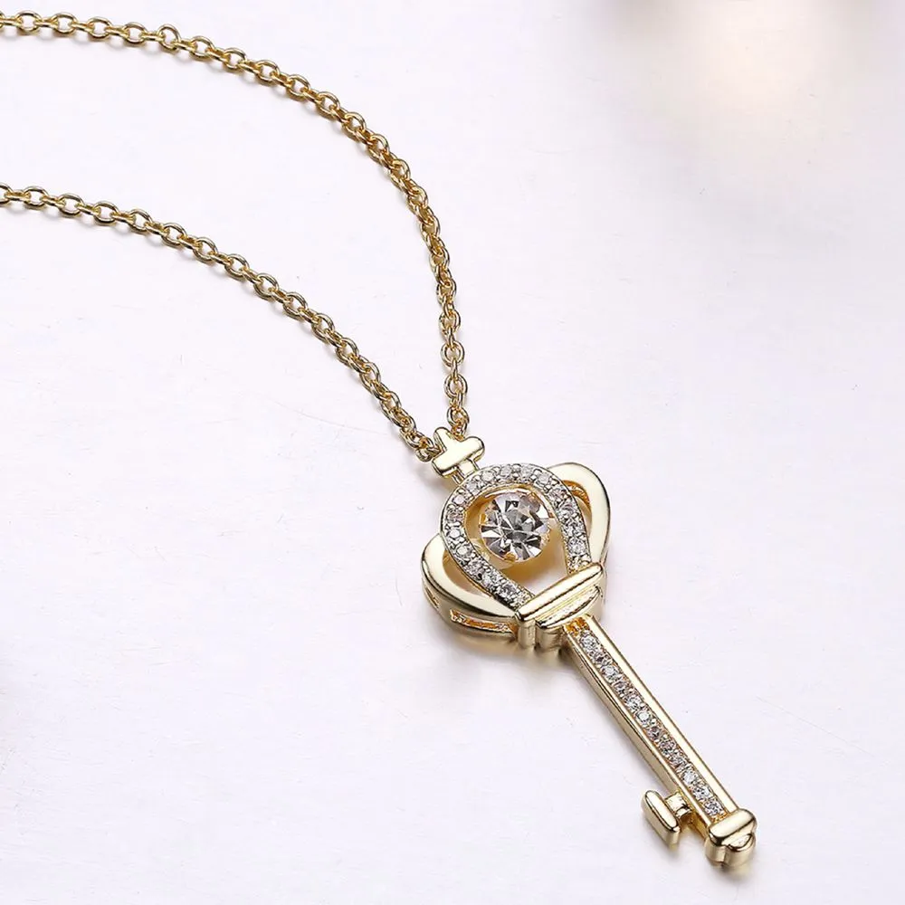Ключ подвесной цепочка 18K желтое золото заполнено модные женские кулон ожерелье инкрустированные кристалл красивые подарочные аксессуары