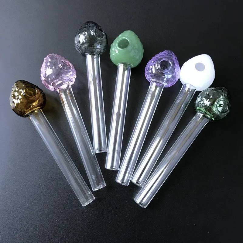 300pcs Cheap Glass Pipe Strawberry Style Smoking Pipe 4 Inch Pyrex Glass Oil Burner Pipes Colored Dry Herb Oil Burner Hand Pipes