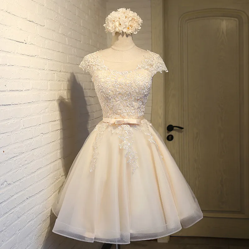 Lace Applique Homecoming Dress Short Sleeve Jewel Neck Organza A-Line Mini  Dress from Dhgate Homecoming Dresses