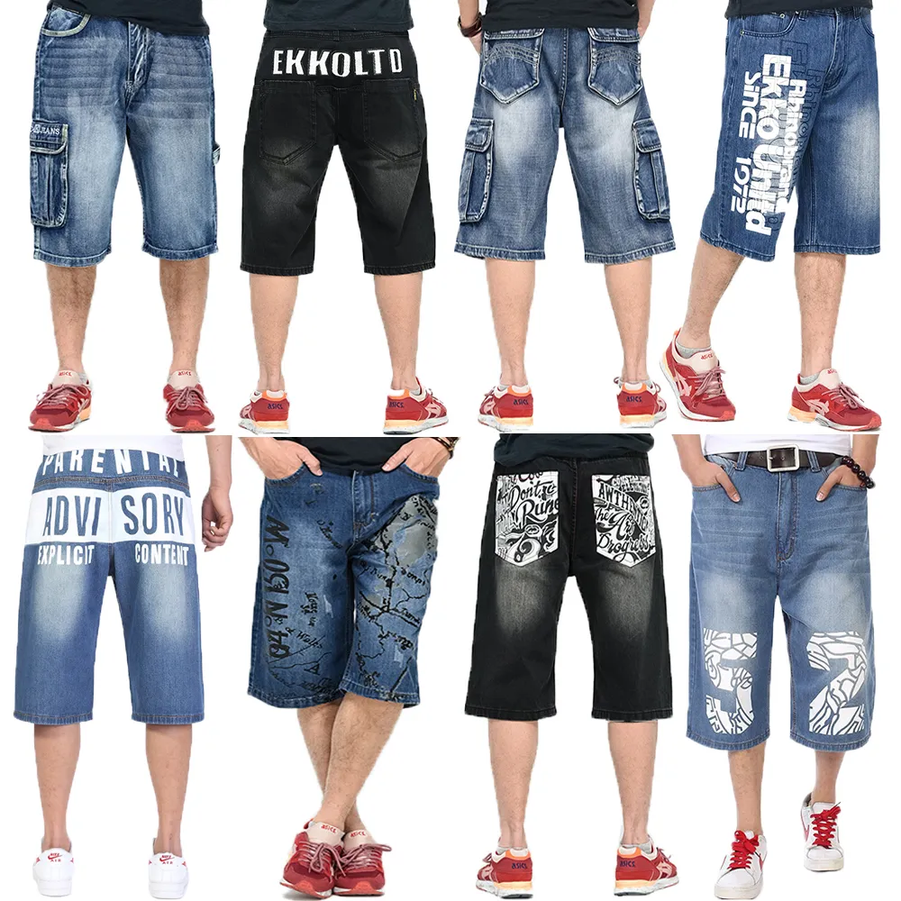Casual Summer COOL Jeans da uomo Pantaloni Streetwear Hip-hop Larghi larghi Skate Stile skateboard Lunghezza al ginocchio Pantaloncini alla moda rilassati